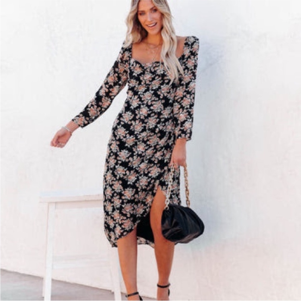 Vici Black Floral Long Sleeve Dress